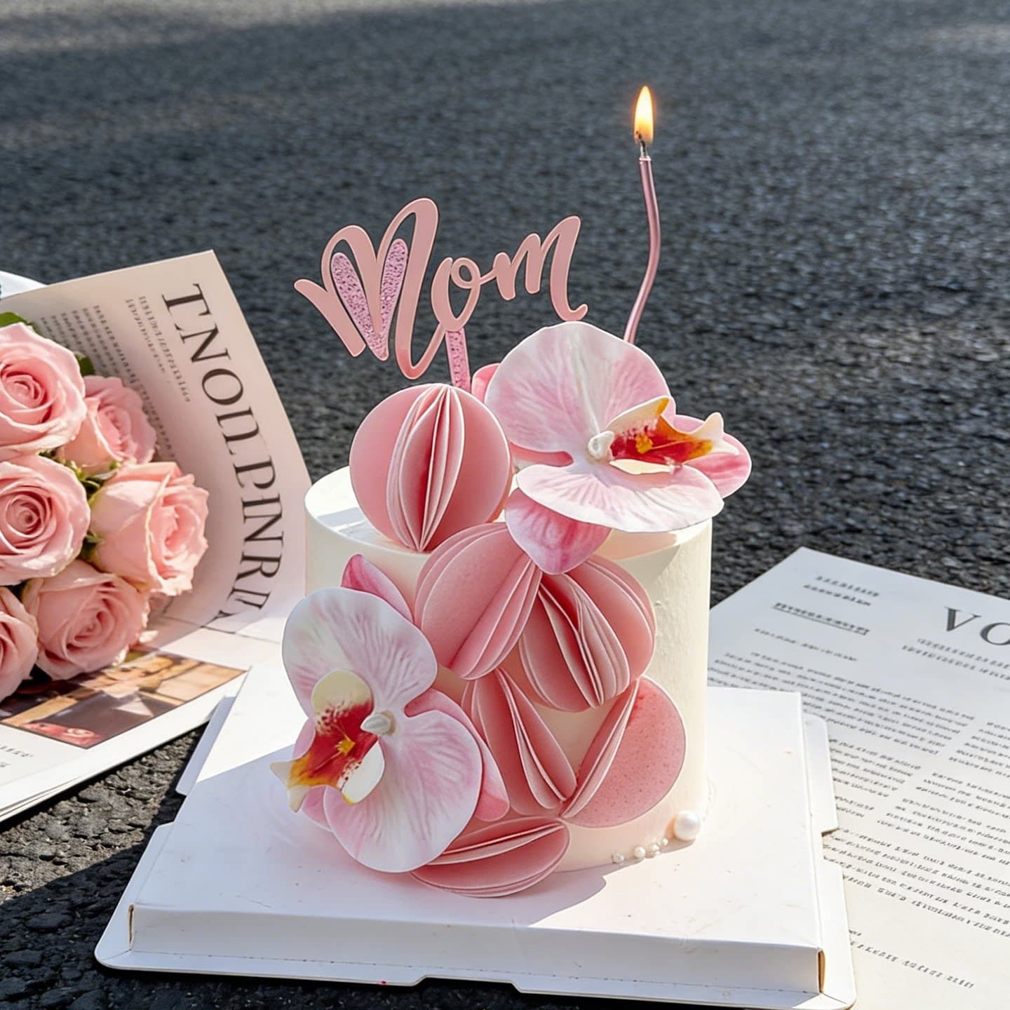 Mother's Day Atmosphere Cake Decoration Mom Acrylic Insert Butterfly Orchid Rice Paper 3D Round Slice Decoration