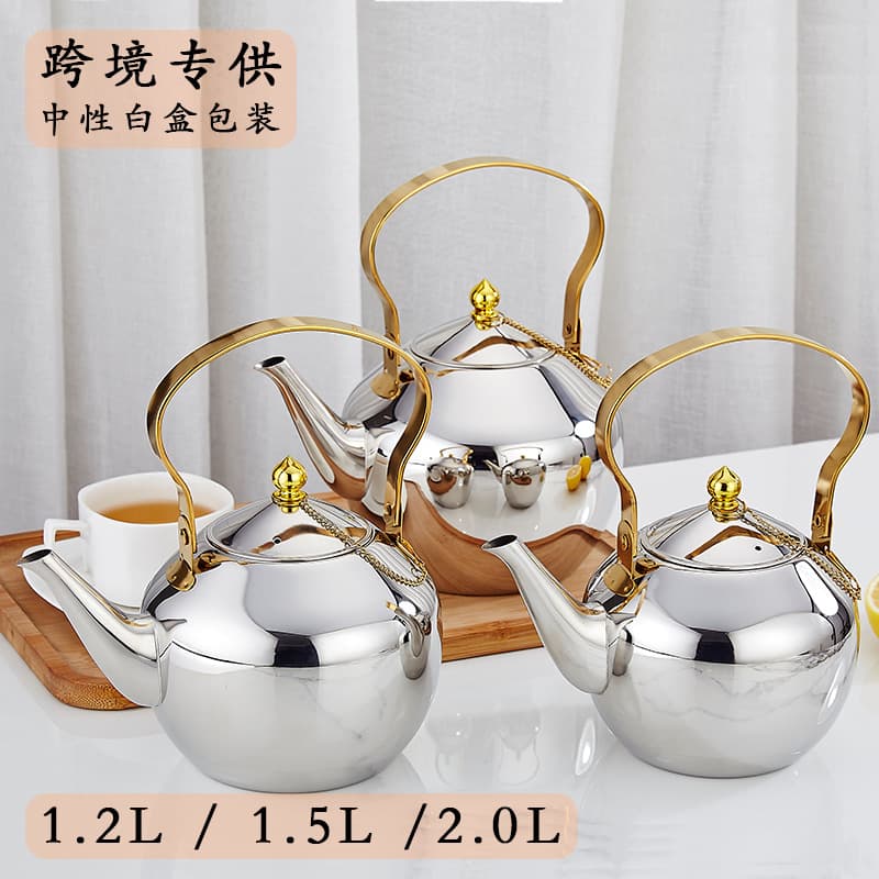 Thickened Stainless Steel Restaurant Tea Kettle Induction Cooktop Water Kettle Outdoor Tea Pot Home Flower Tea Kettle Gold Cross-Border