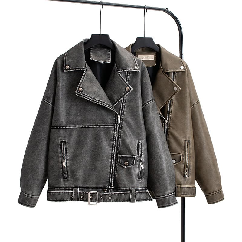Washed Faded Leather Retro Women's Leather Jacket, Distressed Leather Jacket, Women's Fashionable Lapel Leather Jacket, Various Styles