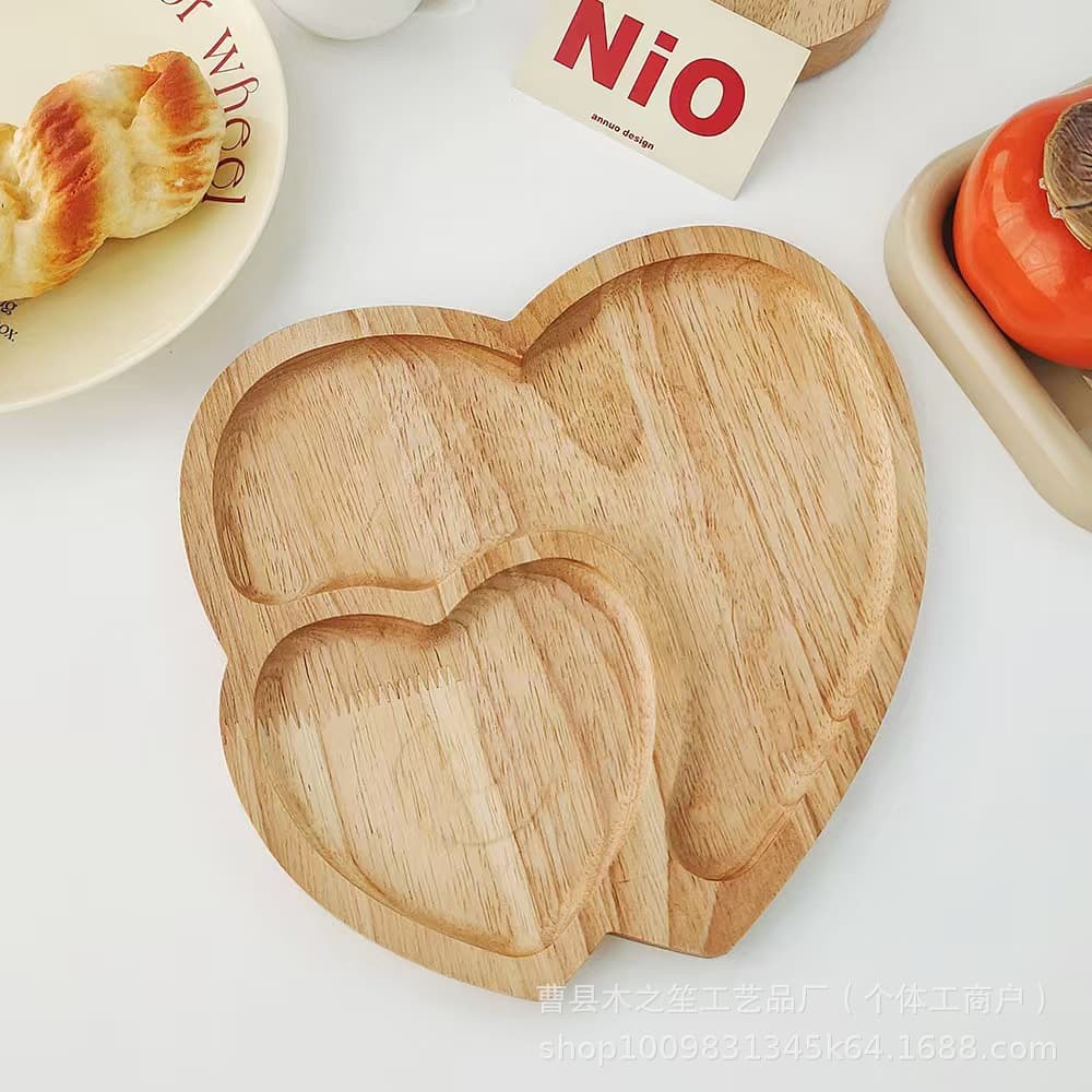 Wooden love tray afternoon tea coffee snack tray party tray decorative wooden dinner plate storage tray