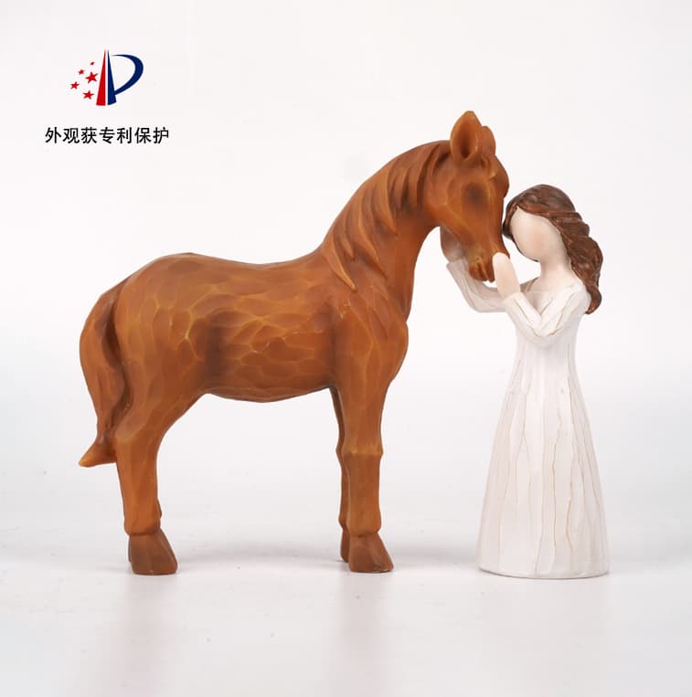 Cross-border Girl and Horse Riding Statue Ornament Embracing Animal Series Resin Craft Home Decoration Gift