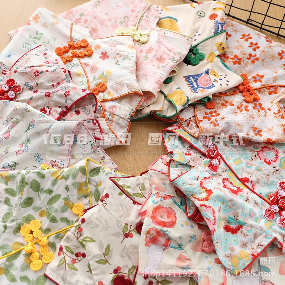 Girl's National Style Cheongsam Hanfu Summer Short Sleeve Children's Festival Tang Suit Baby Chinese Style Dress, Chinese Cheongsam