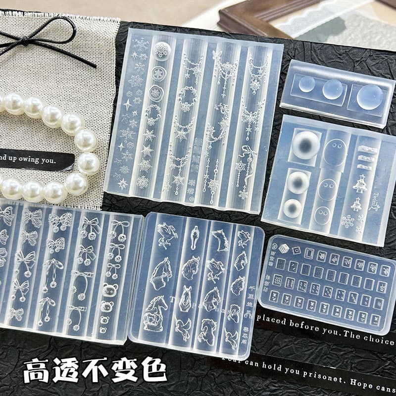 New Winter Nail Art Decoration Relief High-Transparency Mold Snowball Bow Ocean Jellyfish Cartoon Photo Frame Decoration