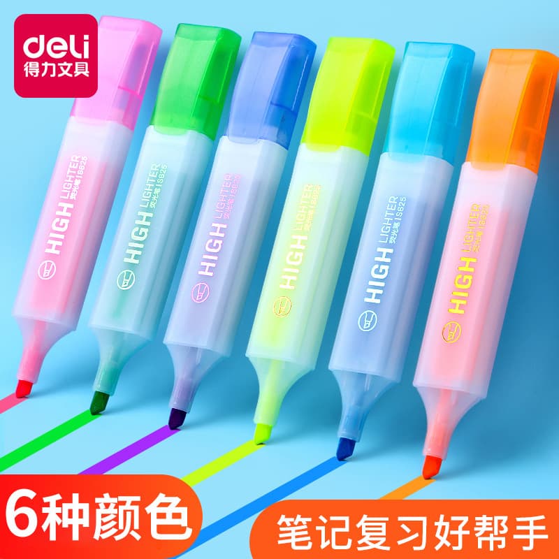 Deli S625 Highlighter Pen Set - Eye-Catching Marker Pens, Colorful Highlighters for Students