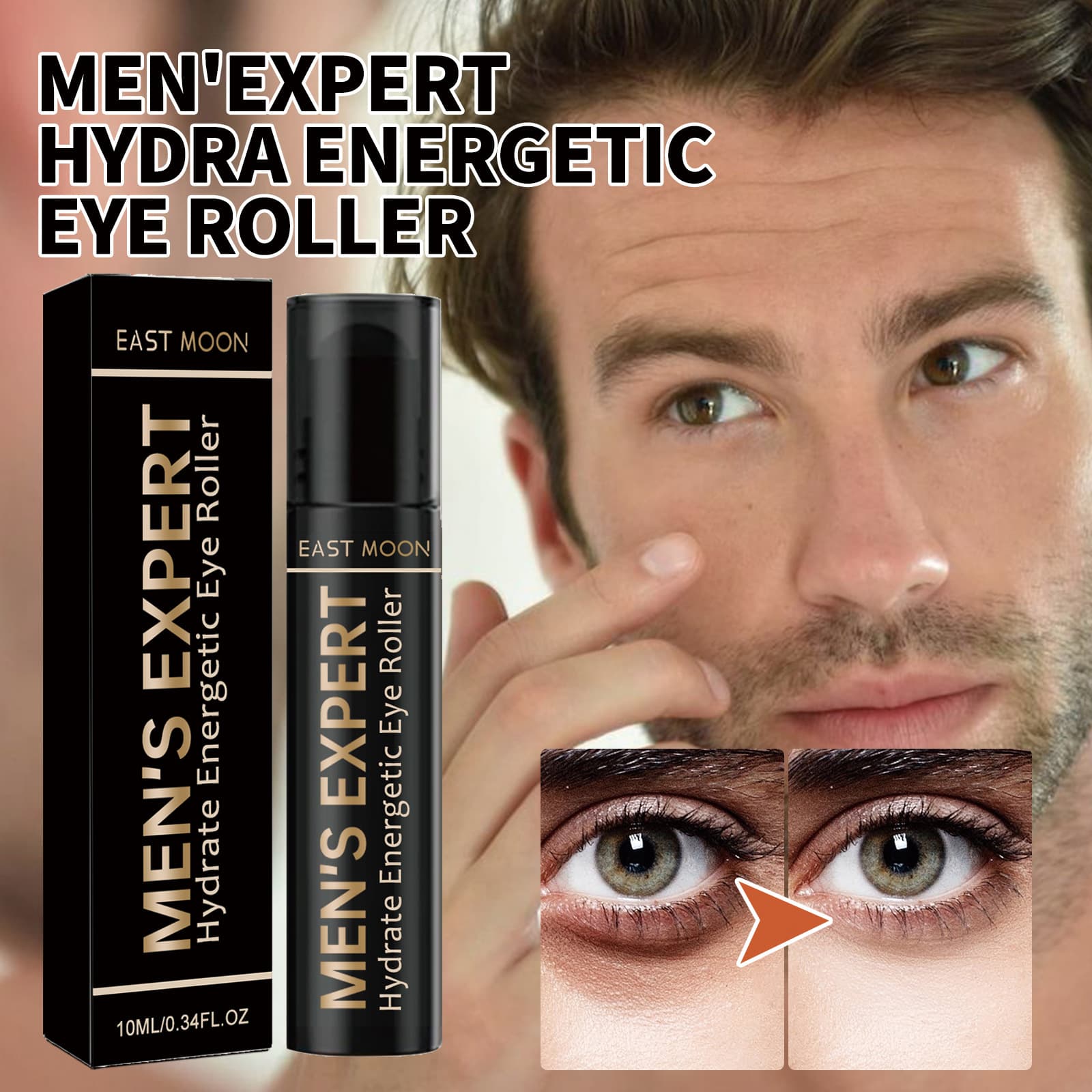 East Moon Men's Hydrating Vitality Eye Roller Reduces Fine Lines, Dark Circles, Puffiness, Firms and Lifts Eye Area