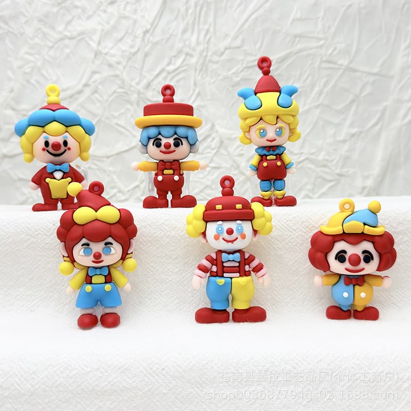 Circus Clown Keychain Figure Pendant PVC Soft Rubber Acrobatic Clown Blind Box Charm Funny Backpack Pendant