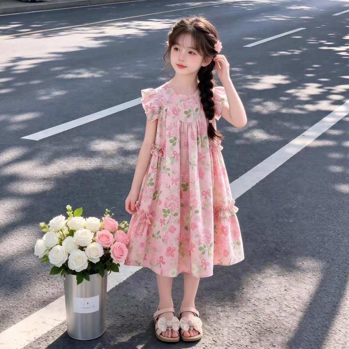 Girls' Summer Dress 2026 New Floral Print Vest Dress Baby Sweet Princess Dress