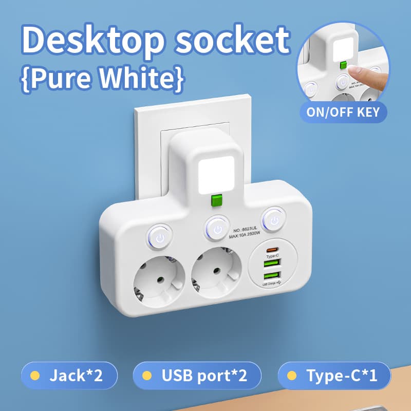 Cross-border EU Standard 1-to-Multiple Switch USB-C Socket with USB Smart Power Strip Extension Cord Type-C