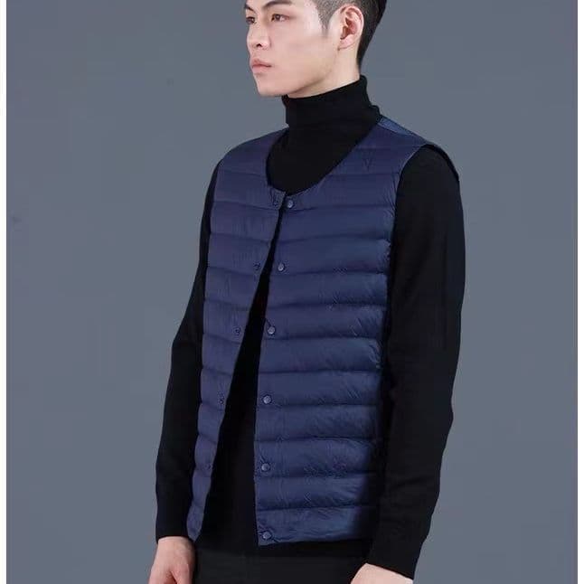 Down Vest for Men, Collarless Liner Inner Wear, Autumn/Winter Lightweight Down Jacket Vest, Youth Plus Size Sleeveless Jacket, Round Neck/V-Neck