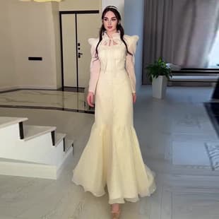 2026 New Fashion Women's Light Yellow Elegant Fitted Patchwork Long Dress