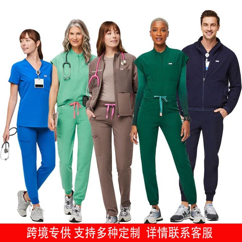 Cross-border Amazon Stretch Surgical Wholesale V-Neck Long/Short Sleeve Dental Hospital Nurse Uniform Set Custom