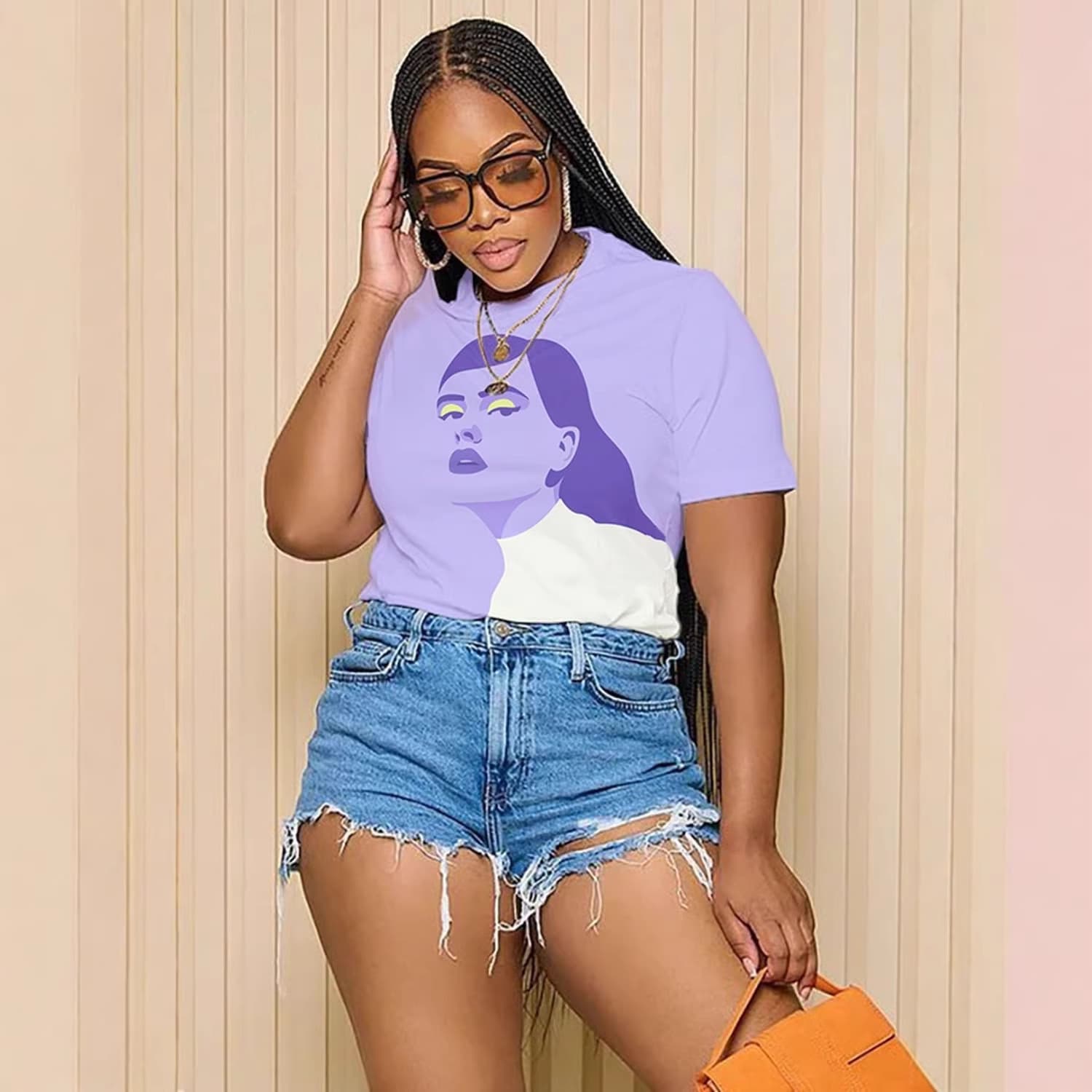 European and American Cross-Border Hot-Selling New Casual Versatile Plus-Size Tops Printed Round-Neck T-Shirts Plus-Size T-Shirts