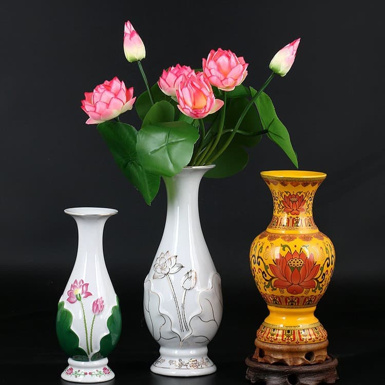 Ceramic Living Room Buddha Vase, Guan Yin Water Vase, Lotus Vase, Home Decoration, Minimalist Flower Vase for Buddhist Altar