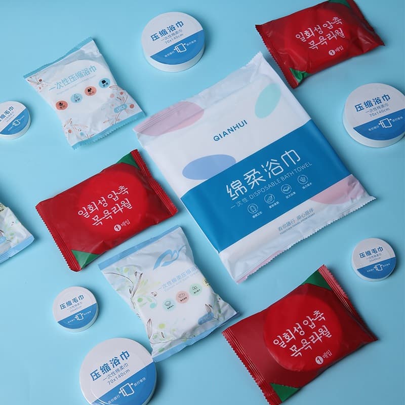 Individually wrapped disposable bath towels for travel, extra large and thick compressed pure cotton travel and hotel supplies