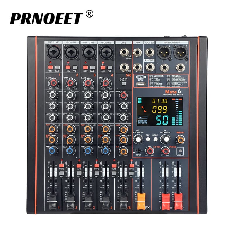 6-Channel Professional Live Streaming Mixer with Bluetooth USB, Digital Audio Mixing Console for Bar, Stage, Performance, and Home Use