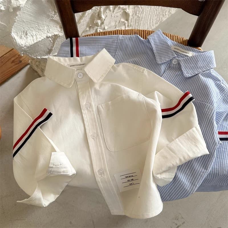 Children's Cotton Shirt 2025 Spring/Autumn New Arrival Boys and Girls Striped Pocket Shirt Baby Korean Style Shirt Jacket