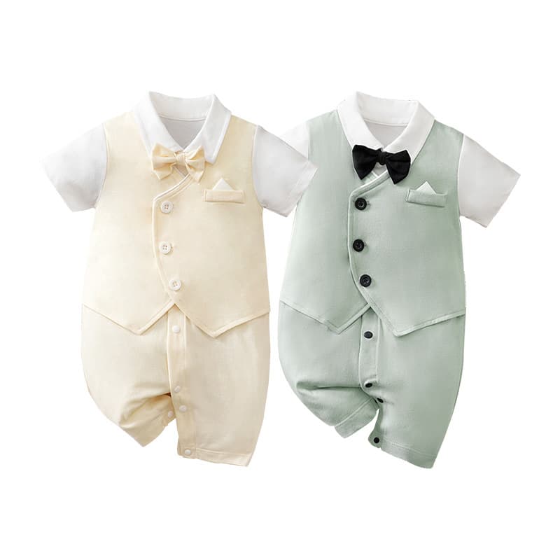 New style baby boy British style gentleman jumpsuit summer baby crawler suit fake two-piece boy suit dress cotton