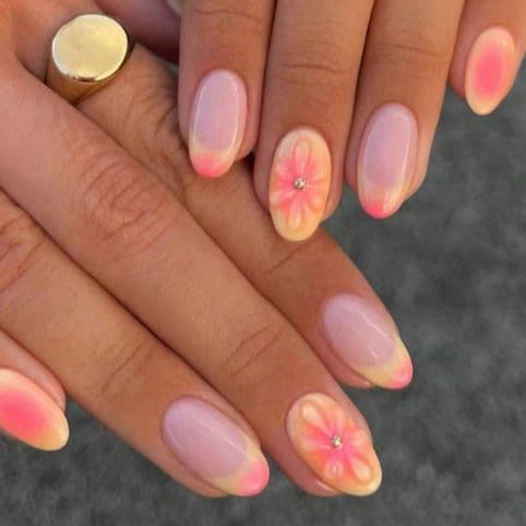 French Gradient Nail Art 3D Embossed Flower Press-On Nails Removable 24 Pieces Export Fake Nail Tips
