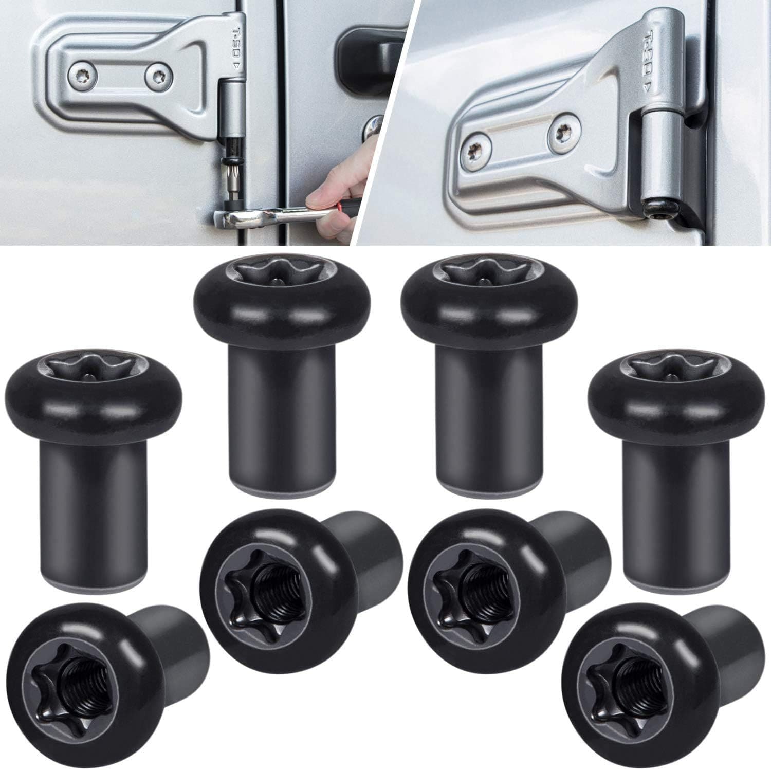 Suitable for 2007-2018 Jeep Wrangler JK JL black door hinge screws and nuts (8 pieces)