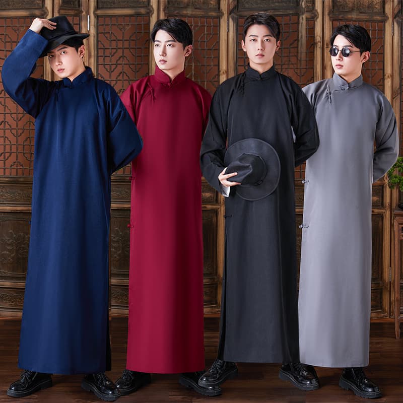 Long gown men's Republic of China men's free-iron robe and mandarin Chinese groomsmen's clothing retro Chinese style cross talk coat performance clothing
