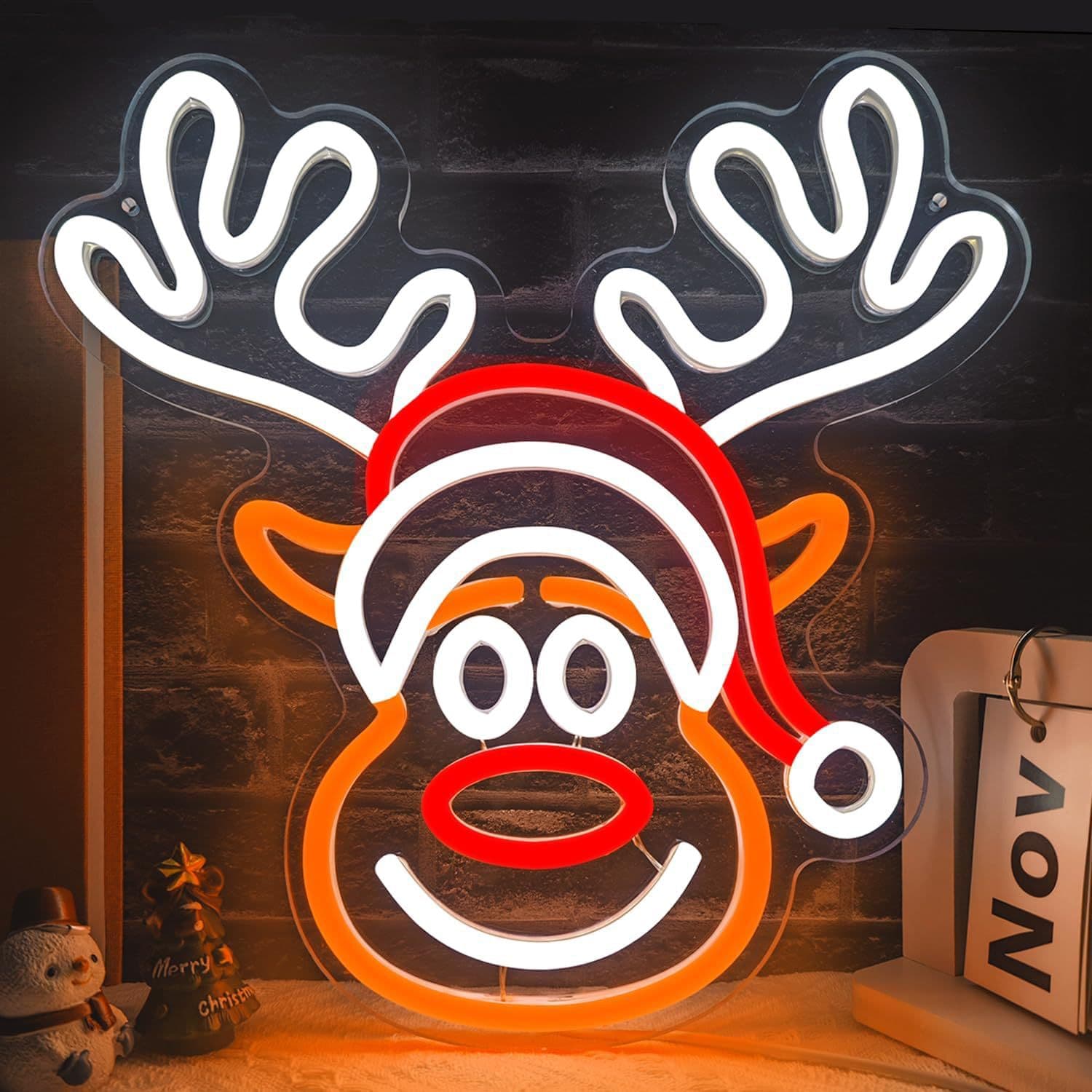 LED Neon Christmas Reindeer Neon Light for Wall Decor Cute Christmas Holiday Party Sign