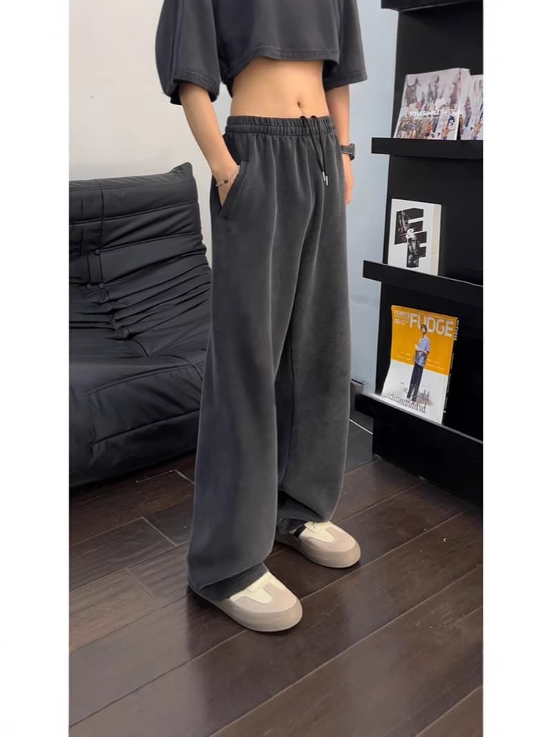 American retro washed heavyweight sweatpants for men and women new drapey wide leg pants loose bf lazy style straight pants trend