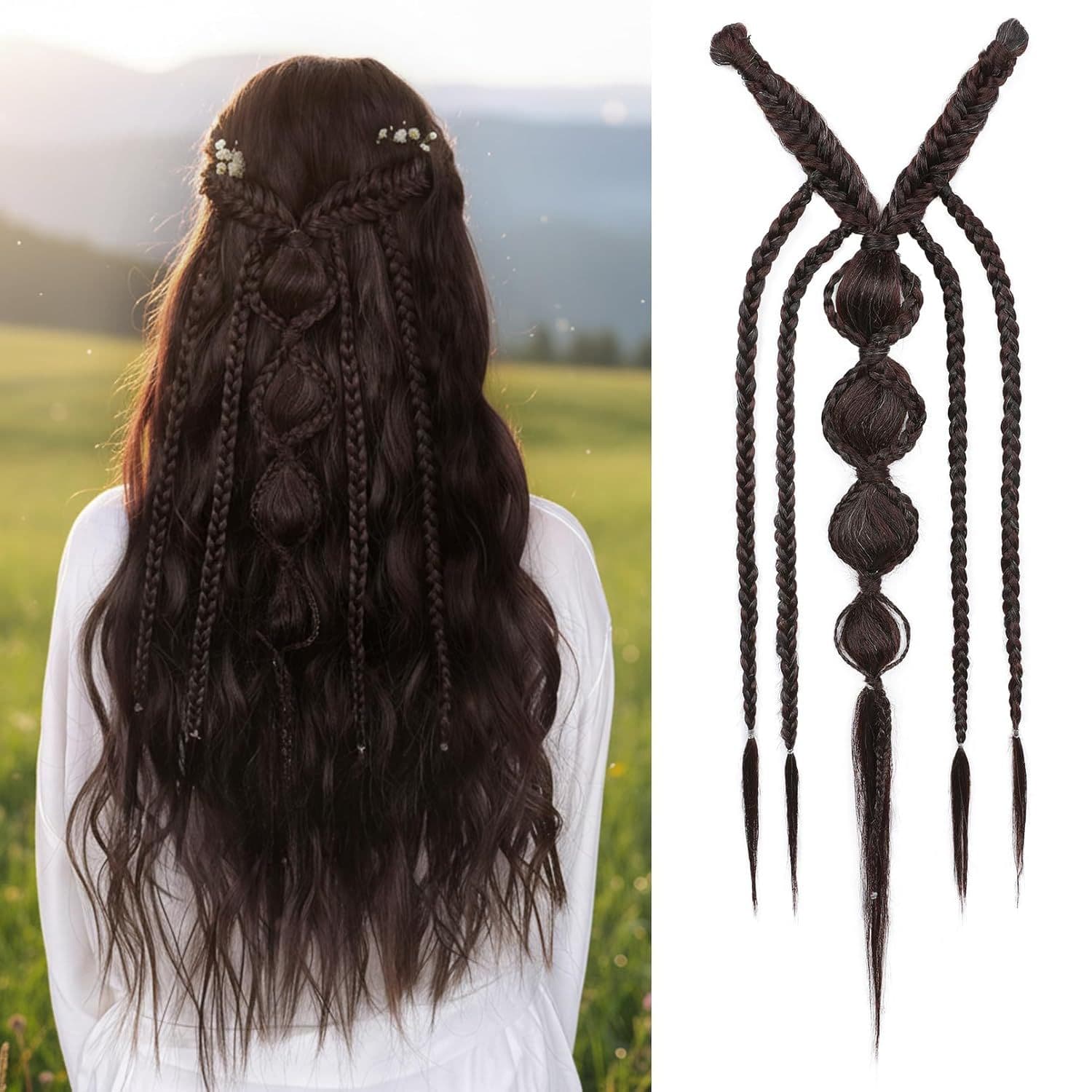 Xuchang Ace Bohemian Festival Princess Braids, Braided Hair Extensions, Fairy Cosplay Wedding Hair Accessories