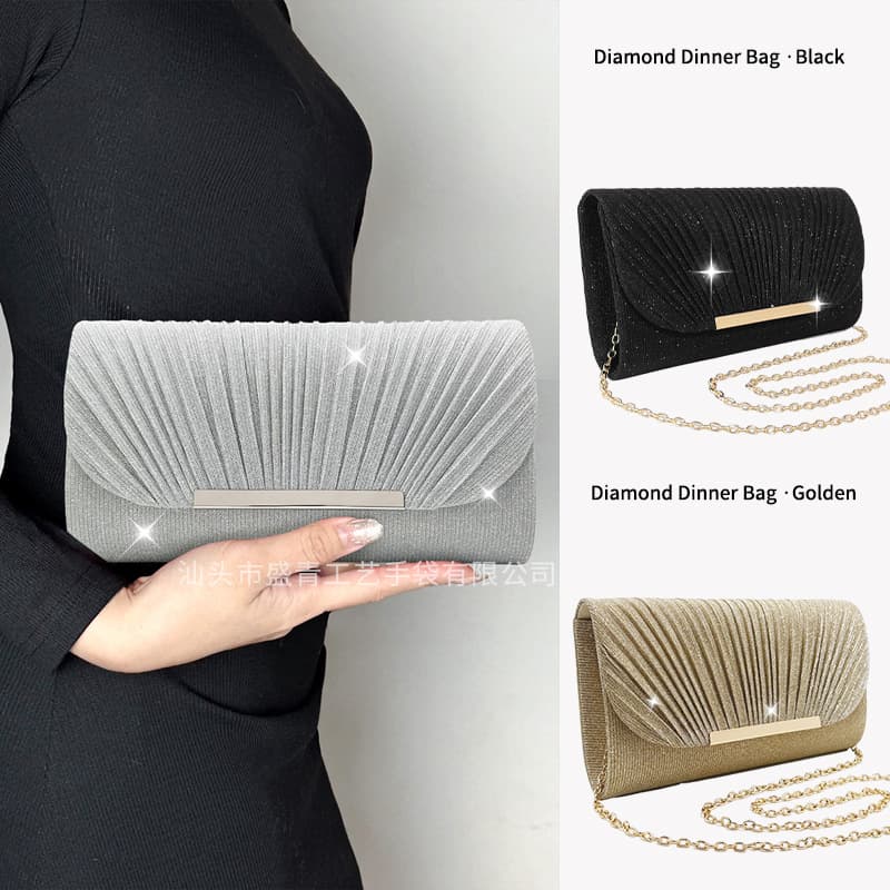 Foreign Trade Spot Fine Powder Dinner Bag Hardware Edge Women's Clutch Bag Shell Pattern Hijab Small Square Bag Party Banquet