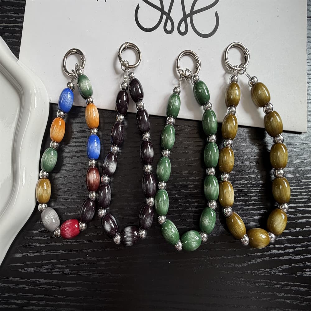 New Colorful Oval Bead Phone Strap Handmade Beaded Simple Pendant Wrist Short Style Versatile Charm Wholesale