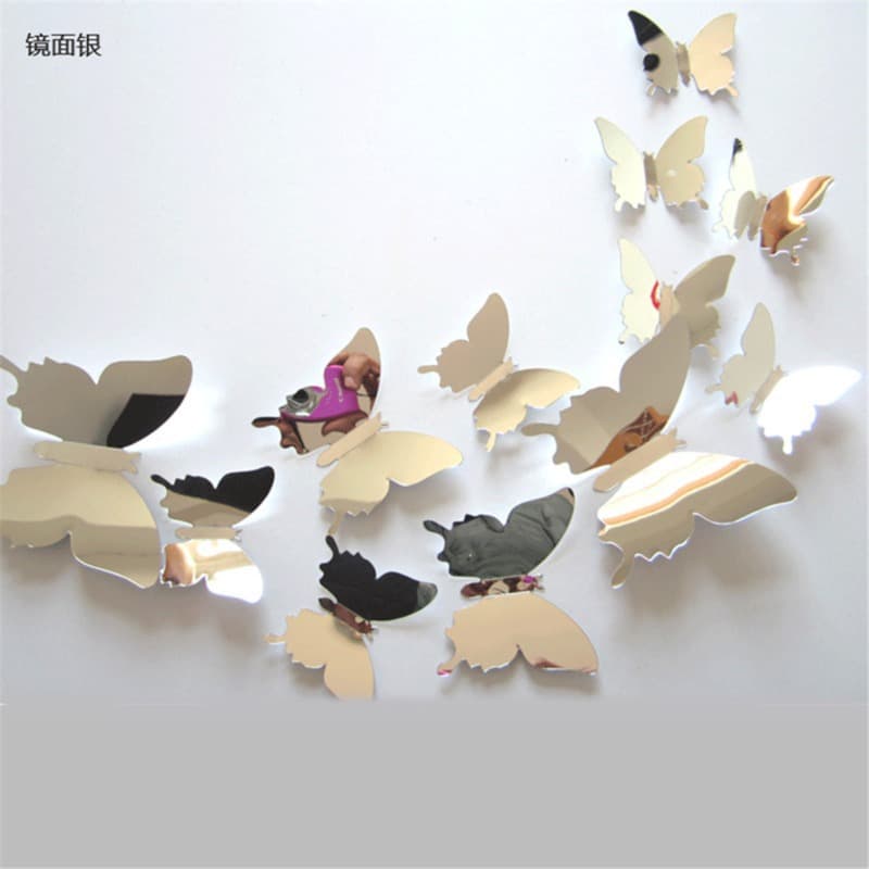 Three-dimensional 3D mirror butterfly wall stickers cross-border wall stickers bedroom living room study decoration colorful wall art fantasy