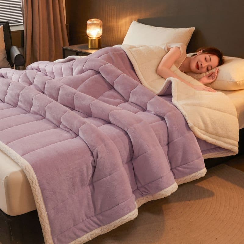Three-Layer Cotton-Filled Milk Fleece Blanket, Autumn/Winter Throw, Single/Double Use, Plush and Thick, Office Nap