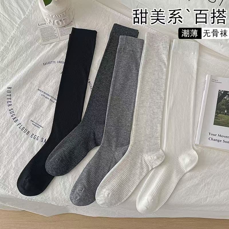 Summer Ultra-Thin Women's Calf Socks Long Tube Socks Black White Simple Calf Socks College Students Solid Color High Tube Socks Women