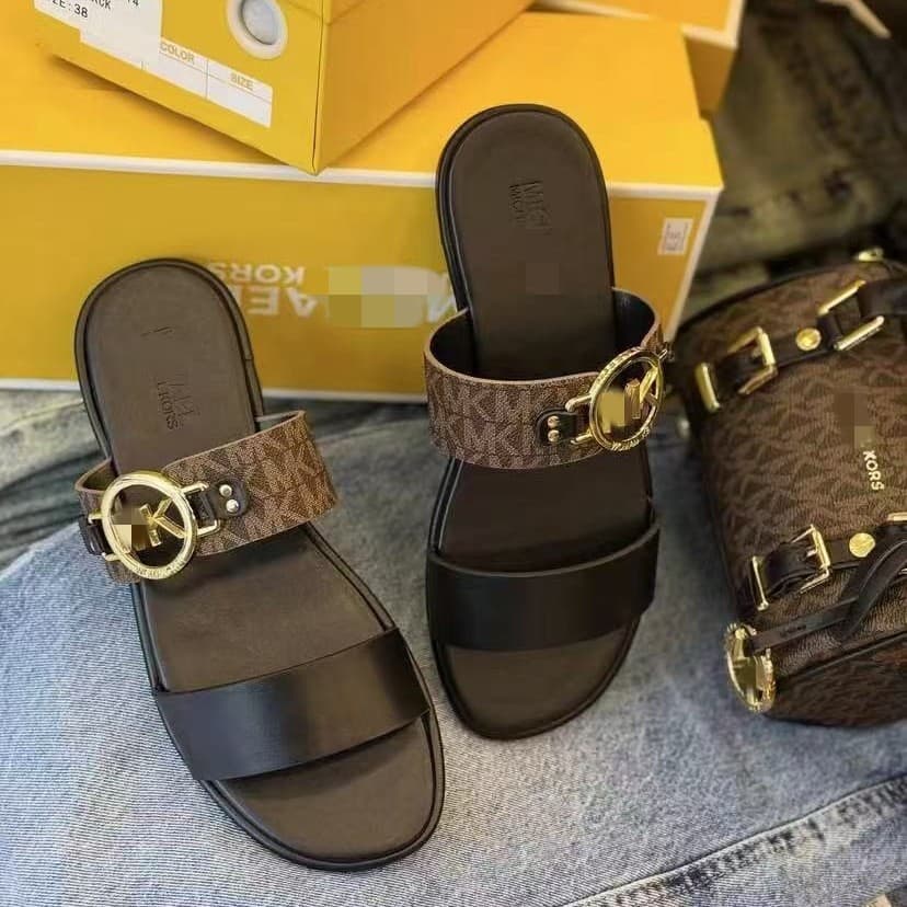 M's new presbyopic classic fashion metal buckle flat slippers versatile flat one-line women's slippers