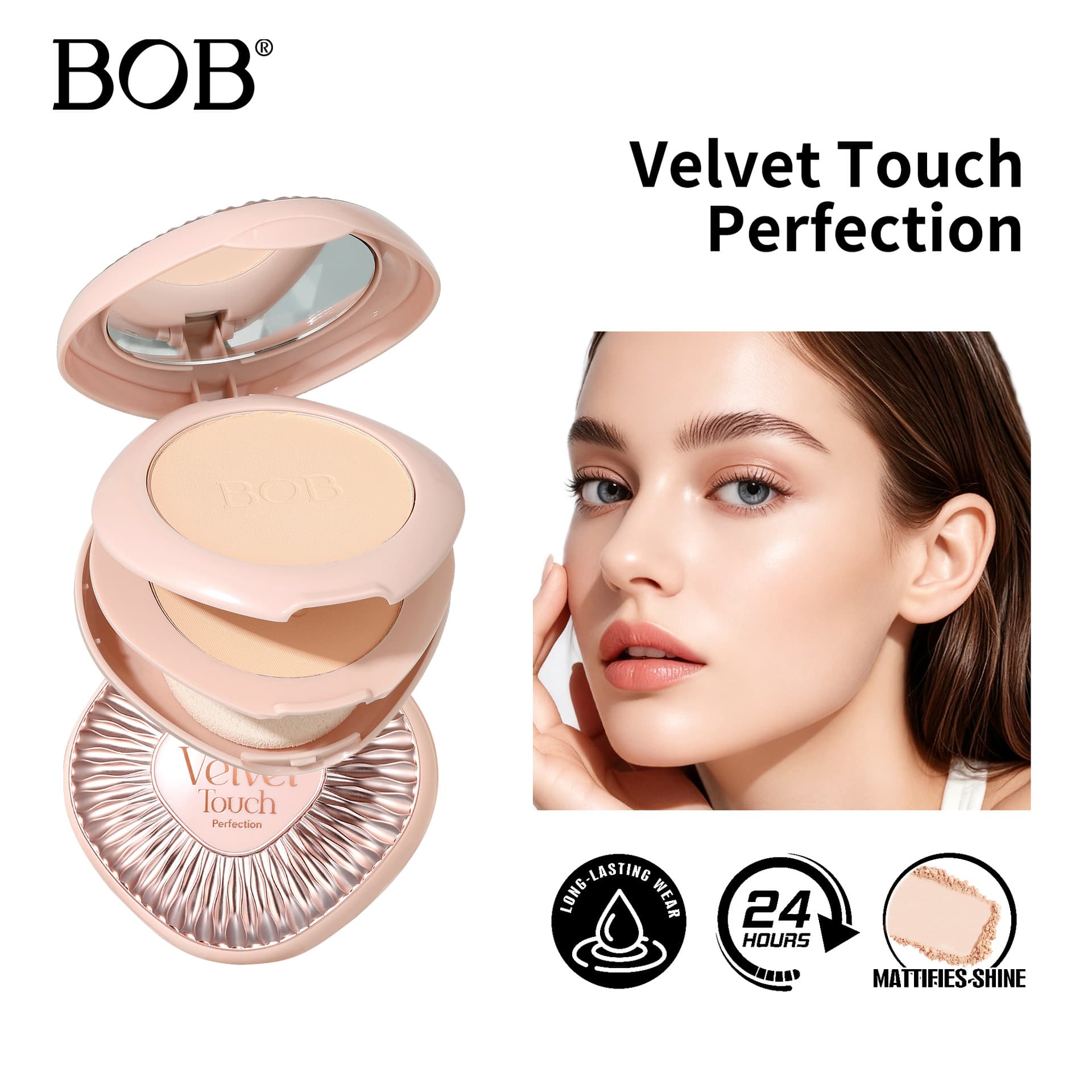 Cross-border Bob Velvet Soft Focus Powder Concealer Long-lasting Oil Control Delicate Non-stuck Powder Double Layer Two-in-One Definite Makeup Powder