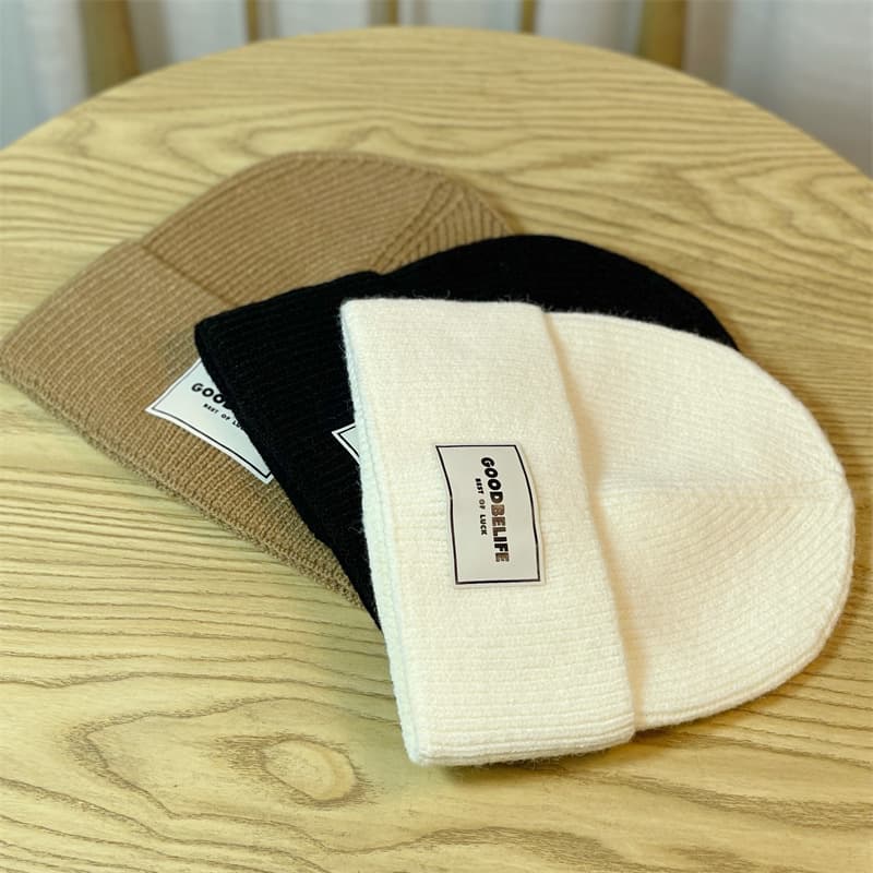 Cross-border Korean Style Versatile Solid Color Wool Hat, Simple Knitted Cap, Warm Solid Color Head Wrap Hat, Custom Factory