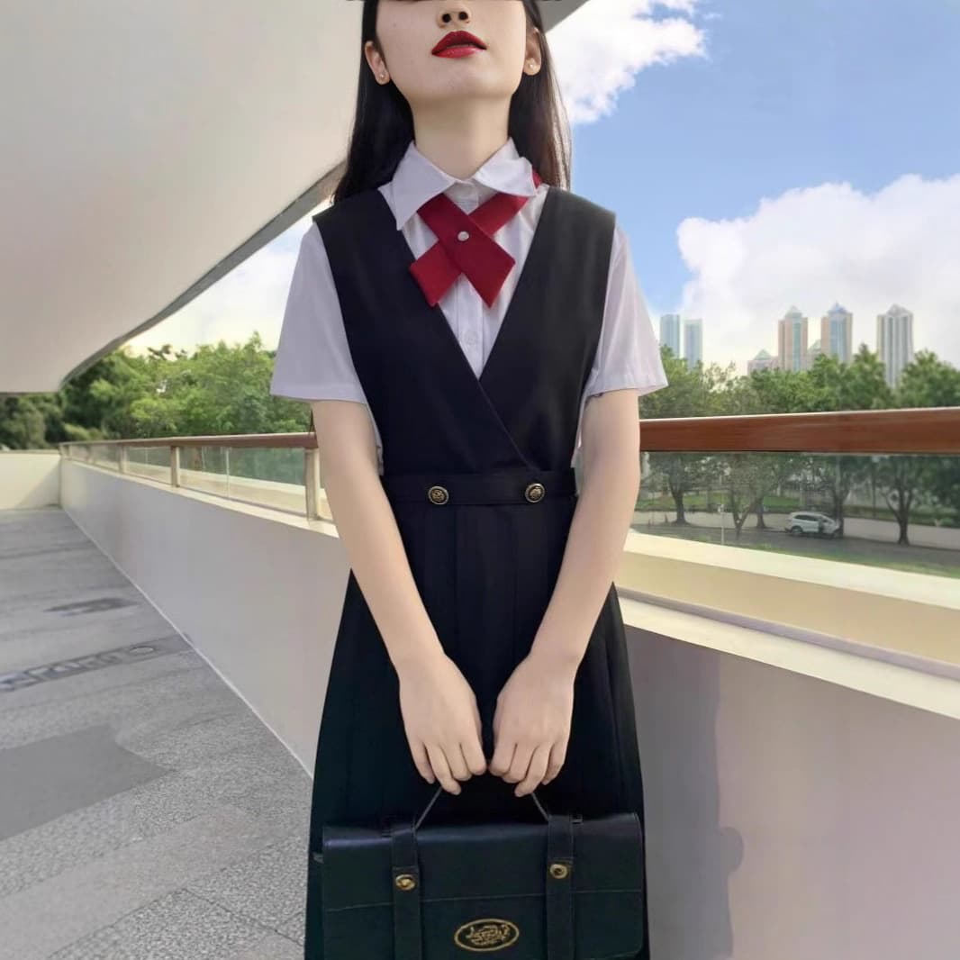 Plus-size Japanese JK uniform style dress for chubby girls, student ID card style dress set for girls, youthful and flattering.