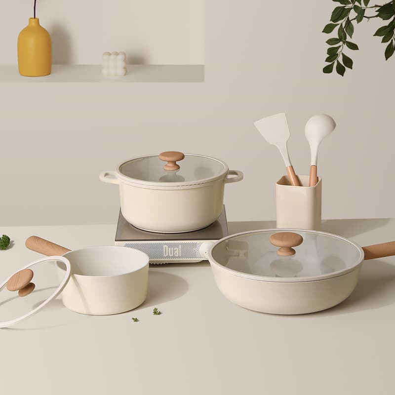 Factory Direct Export Non-Stick Frying Pan, Saucepan, Flat Pan, Soup Pot Set for Home Use, No Smoke, Universal for Stoves