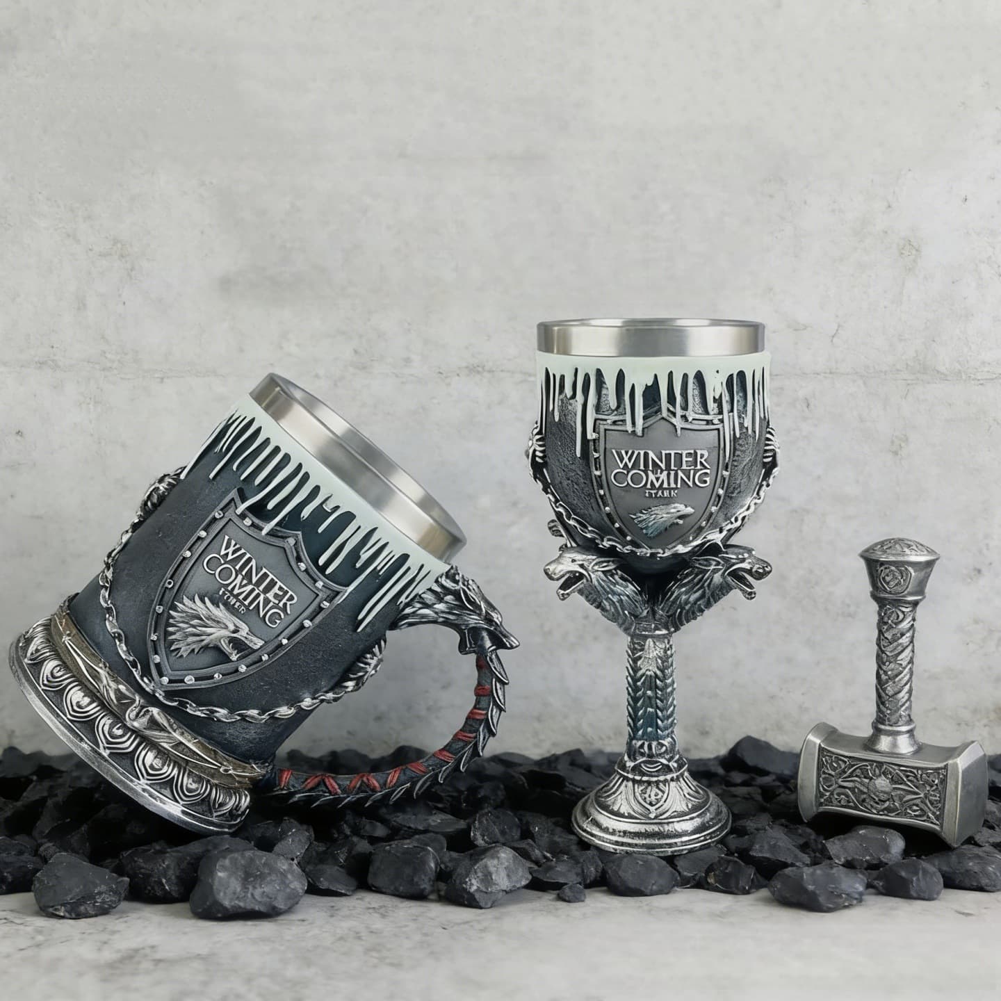 Game of Thrones peripherals Snow Wolf Stainless Steel Goblet Mysterious Holy Grail Retro Mug Snow Melting Badge Design Dessert Cup