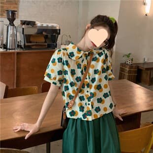 New Summer Women's Student Quirky Girl Floral Casual Shirt Versatile Skirt Umbrella Skirt Two-Piece Set