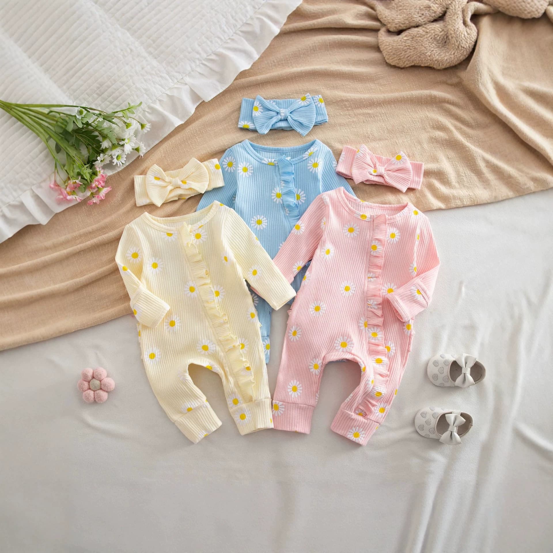 Cross-Border Newborn Baby Clothes Spring Autumn Full Moon Baby Girl Onesie Warm Comfortable Inner Wear Crawling Suit Long Sleeve