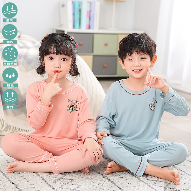 2024 Summer New Children's Homewear Boys and Girls Iceland Cotton Pajama Set Medium and Large Kids Stretch Homewear