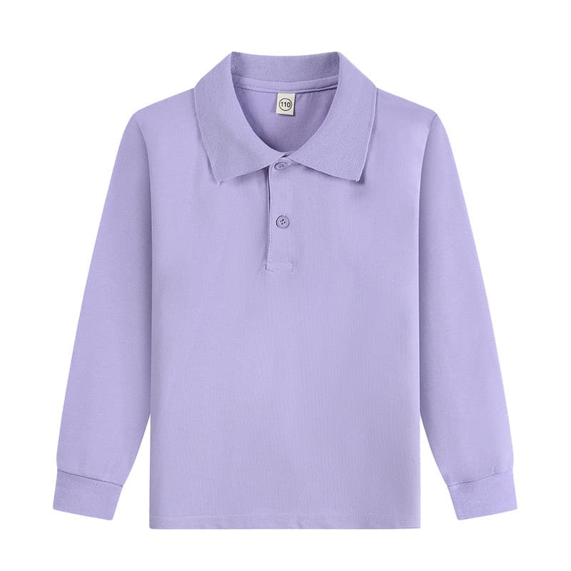 Children's white polo shirt with collar, long sleeves, spring and autumn, pure cotton base layer for boys and girls, primary school uniform, class uniform