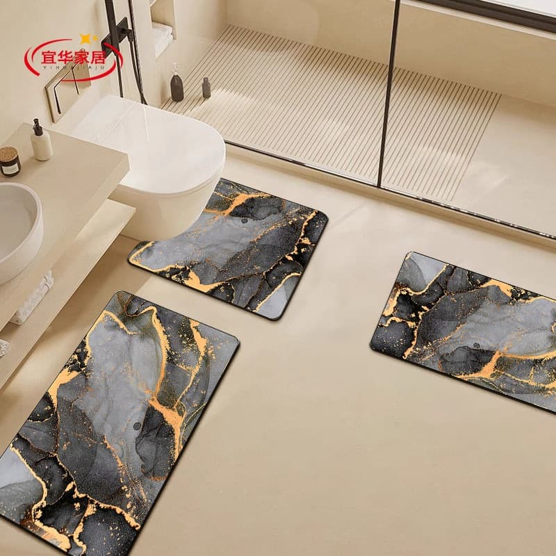 Bathroom floor mat U-shaped toilet foot mat bathroom anti-slip three-piece set diatom mud absorbent mat home toilet carpet