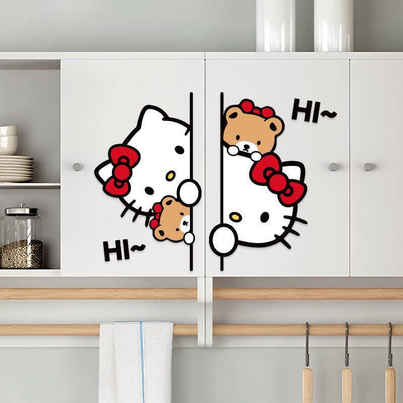 Hello Kitty Window Decoration Cartoon Sticker Fu Character Shopping Mall Door Decoration Cute Living Room Glass Wall Sticker Waterproof Sticker