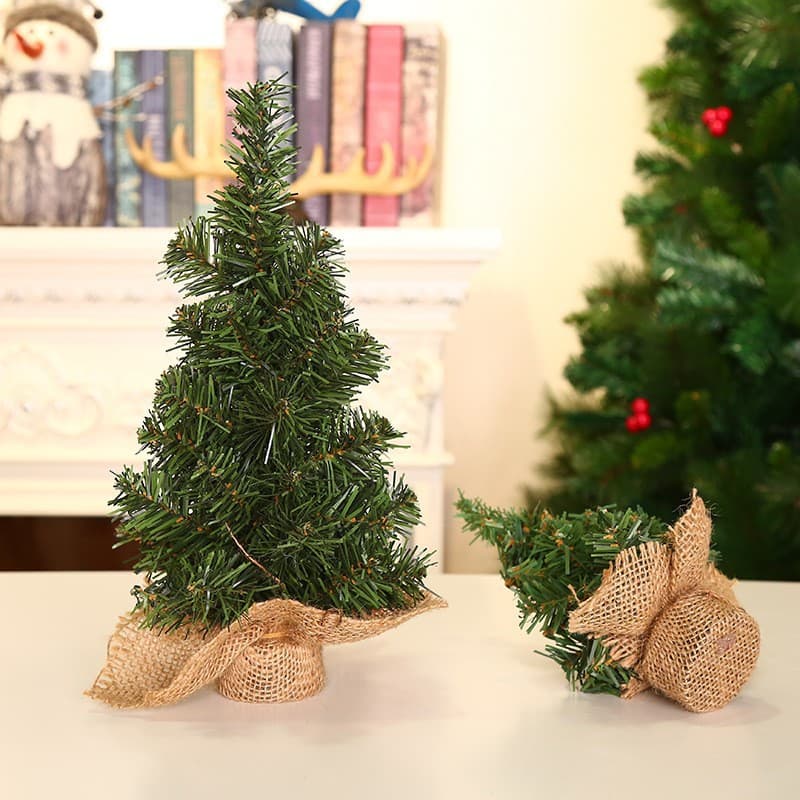 20cm green Christmas tree, 30cm mini artificial tree with linen base, Christmas decoration for shopping mall windows and desktops.