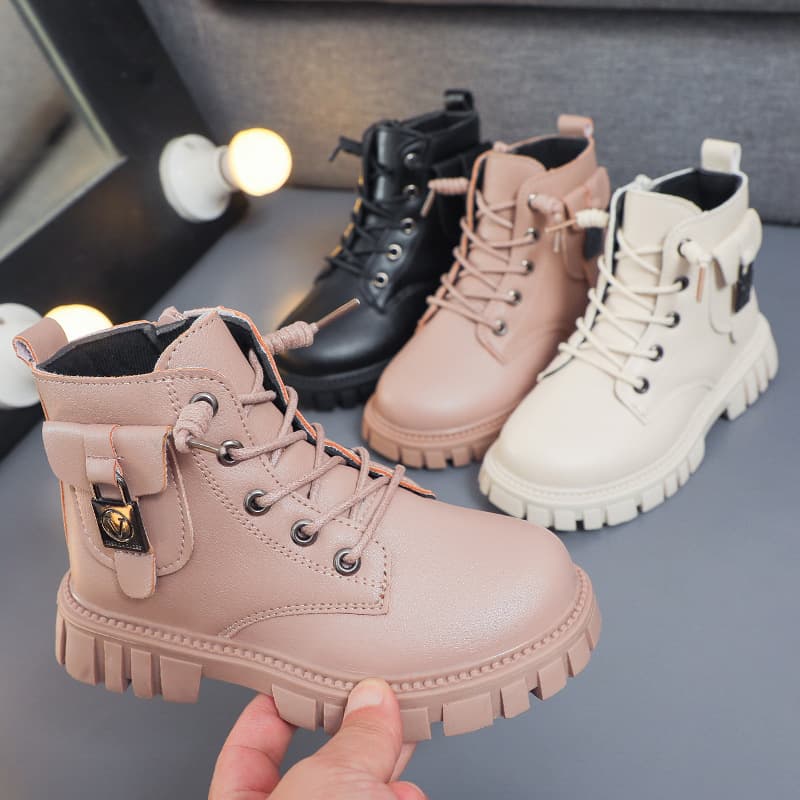 Girls' fashionable ankle boots winter new boys' Korean-style versatile Martin boots children's minimalist school bag double-lined boots wholesale