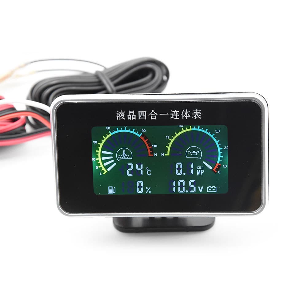 Car Truck LCD Modified Automotive Gauge 4-in-1 Fuel Level Water Temperature Oil Pressure Voltage Meter