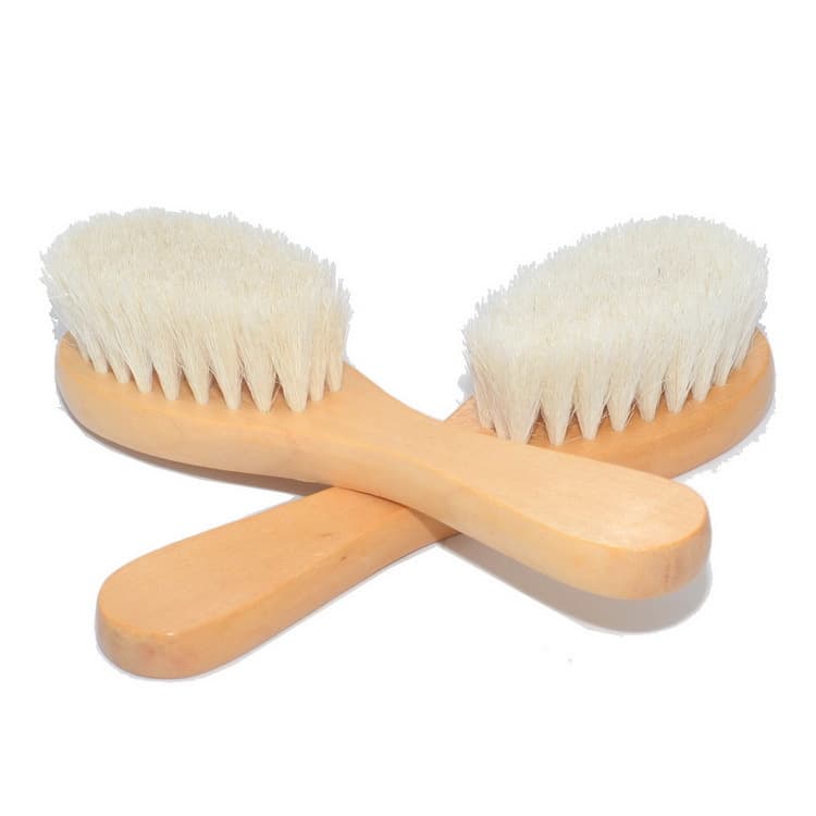 Baby Hair Brush and Comb Set, Wooden Comb, Wool Shampoo and Bath Brush, Round Tip Hair Care