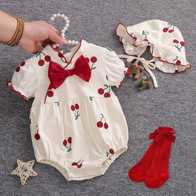 Baby Girls' Summer Bodysuit Newborn Full Moon Onesie 100 Days Triangle Bodysuit Summer Set Infant Clothes