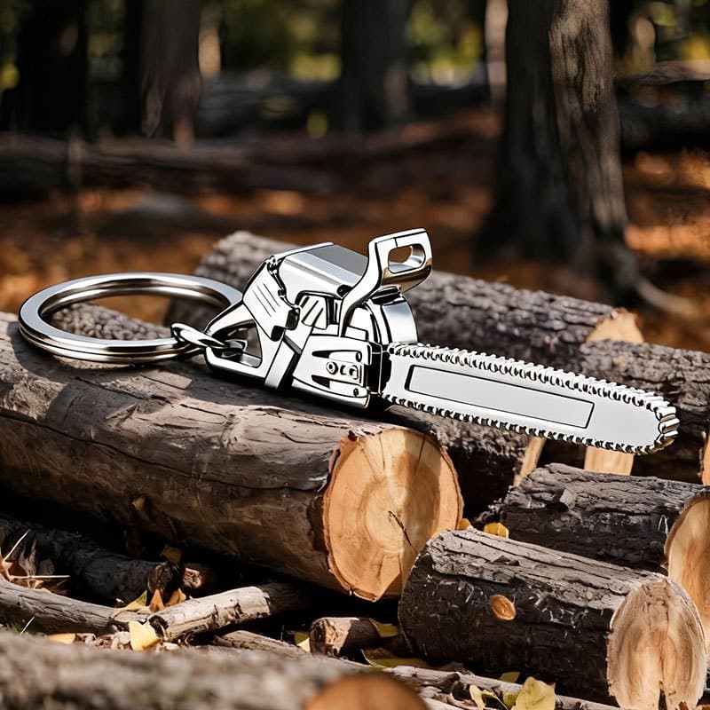 Metal chainsaw keychain customized creative chainsaw shape pendant outdoor style high-value bag pendant small gift